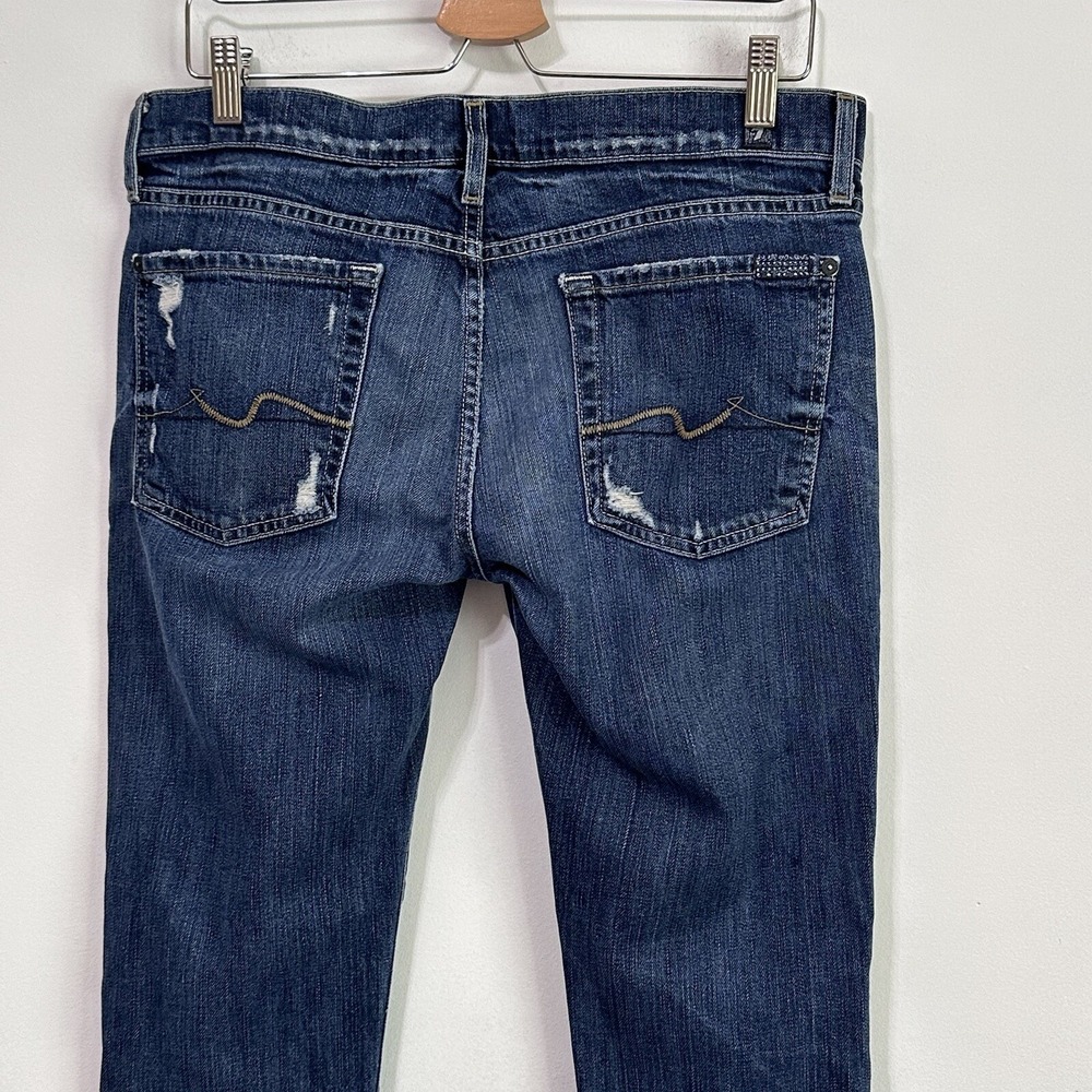 7FAMK Josefina Button Fly Jeans 28 Skinny Boyfriend Blue Distressed Mid Rise - Picture 6 of 9